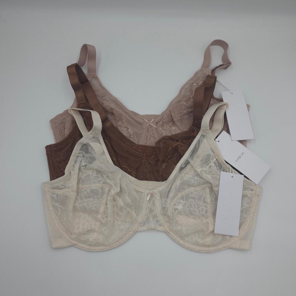 HSIA Bundle of Three Enchante Lace Underwire Bra in Dusty Pink Cream Brown 38DDD